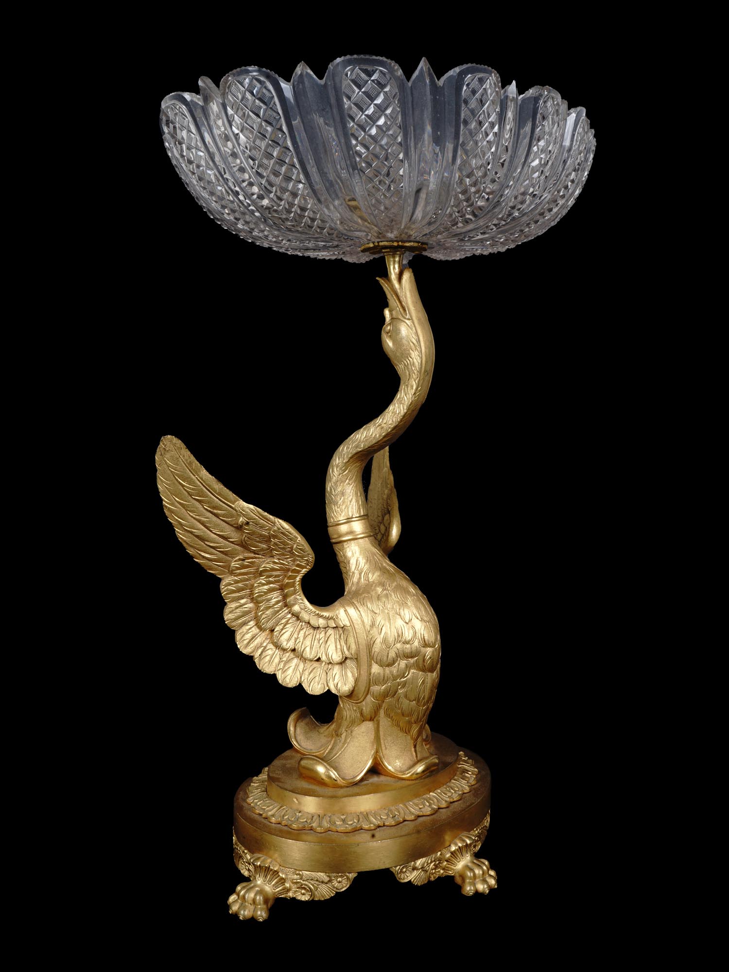 ANTIQUE FRENCH EMPIRE BRONZE SWAN CENTERPIECE PIC-1